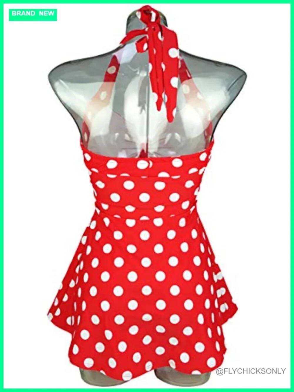 Vintage Swim Dress Tummy Control One Piece Skirted Swimsuit Halter Retro